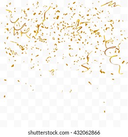 Abstract background with many falling gold tiny confetti pieces. vector background