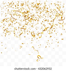 Abstract background with many falling gold tiny confetti pieces. vector background