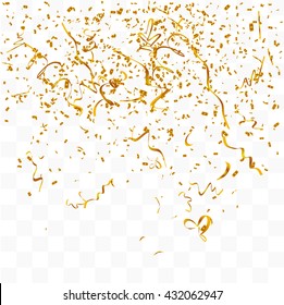 Abstrakter Hintergrund mit vielen herunterfallenden goldenen, winzigen Konfetti-Stücken. Vektorhintergrund
