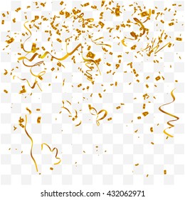 Abstract background with many falling gold tiny confetti pieces. vector background