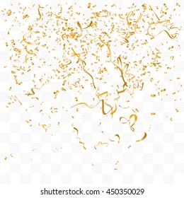 Abstract background with many falling gold tiny confetti pieces. vector background