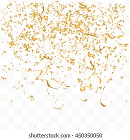 Abstract background with many falling gold tiny confetti pieces. vector background