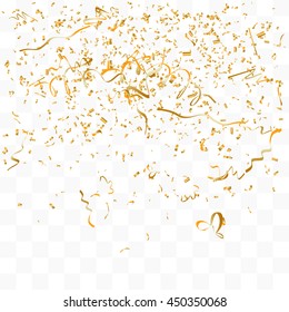 Abstract background with many falling gold tiny confetti pieces. vector background