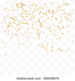 Abstract background with many falling gold tiny confetti pieces. vector background