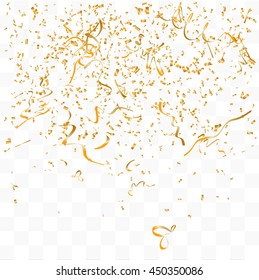 Abstract background with many falling gold tiny confetti pieces. vector background