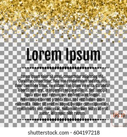 Abstract background with many falling gold stars confetti. Vector illustration on a transparent background.