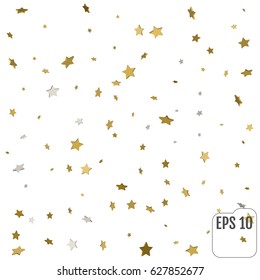 Abstract background with many falling gold stars confetti. vector background