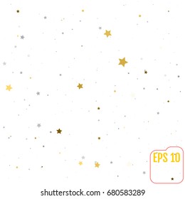 Abstract background with many falling gold and silver stars confetti. vector background
