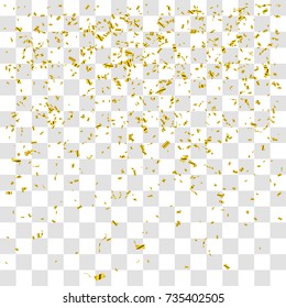 Abstract background with many falling gold tiny confetti pieces. vector background
