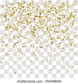 Abstract background with many falling gold tiny confetti pieces. vector background