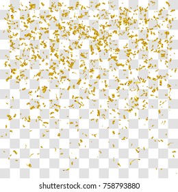 Abstract background with many falling gold tiny confetti pieces. vector background