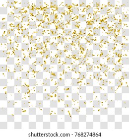 Abstract background with many falling gold tiny confetti pieces. vector background