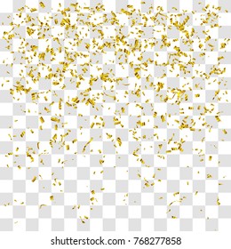 Abstract background with many falling gold tiny confetti pieces. vector background