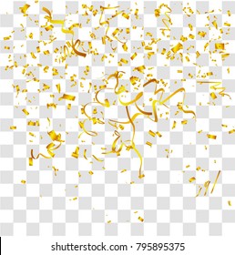 Abstract background with many falling gold tiny confetti pieces. vector background