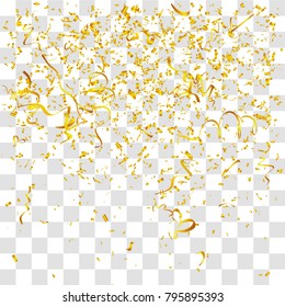 Abstract background with many falling gold tiny confetti pieces. vector background
