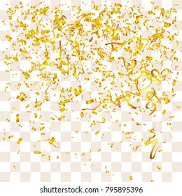 Abstract background with many falling gold tiny confetti pieces. vector background