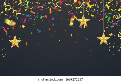 Abstract background with many falling golden tiny confetti pieces. Vector background