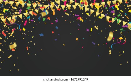 Abstract background with many falling golden tiny confetti pieces. Vector background