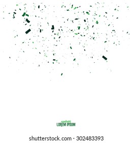 Abstract background with many falling green tiny confetti pieces. vector background