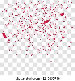 Abstract background with many falling red tiny confetti pieces. vector background