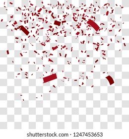 Abstract background with many falling red tiny confetti pieces. vector background