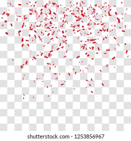 Abstract background with many falling red tiny confetti pieces. vector background