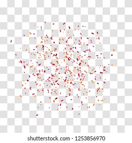 Abstract background with many falling red tiny confetti pieces. vector background