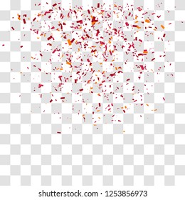 Abstract background with many falling red tiny confetti pieces. vector background