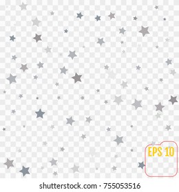 Abstract background with many falling silver stars confetti. vector background