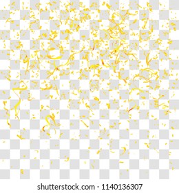 Abstract background with many falling tiny gold confetti pieces. vector background