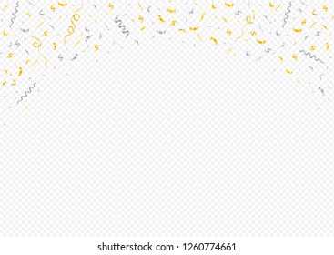 Abstract background with many falling tiny silver and golden confetti pieces. vector illustration