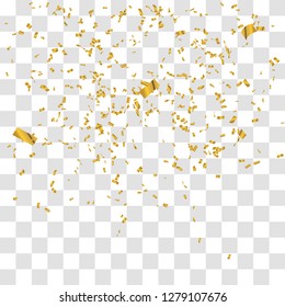 Abstract background with many falling tiny gold confetti pieces. vector background