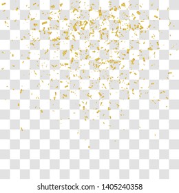 Abstract background with many falling tiny gold confetti pieces. vector background