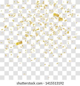 Abstract background with many falling tiny gold confetti pieces. vector background