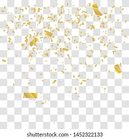 Abstract background with many falling tiny gold confetti pieces. vector background
