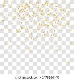 Abstract background with many falling tiny gold confetti pieces. vector background