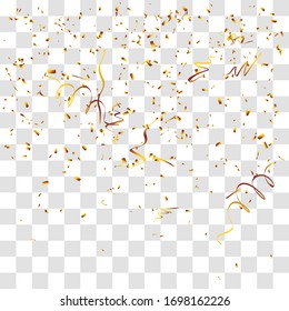 Abstract background with many falling tiny gold confetti pieces. vector background