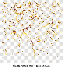 Abstract background with many falling tiny gold confetti pieces. vector background