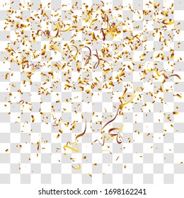 Abstract background with many falling tiny gold confetti pieces. vector background