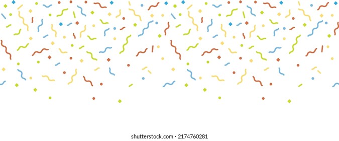 Abstract background with many falling tiny colorful confetti pieces and ribbon. Vector illustration. Eps 10.
