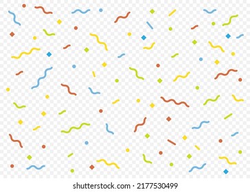 Abstract background with many falling tiny colorful confetti pieces and ribbon. Vector illustration. Eps 10.