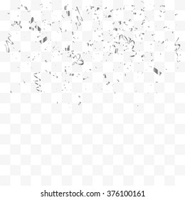 Abstract Background With Many Falling Tiny Silver Confetti Pieces. Vector Background