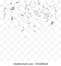 Abstract Background With Many Falling Tiny Silver Confetti Pieces. Vector Background