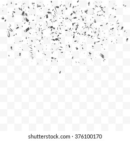 Abstract Background With Many Falling Tiny Silver Confetti Pieces. Vector Background