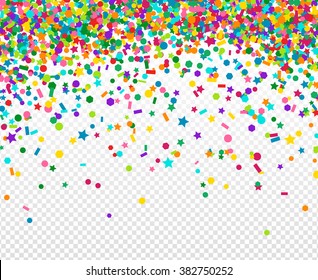 Abstract background with many falling tiny confetti pieces. Vector Illustration. Rainbow Sequins Salute isolated on white
