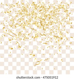 Abstract background with many falling tiny gold confetti pieces. vector background