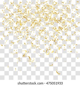 Abstract background with many falling tiny gold confetti pieces. vector background