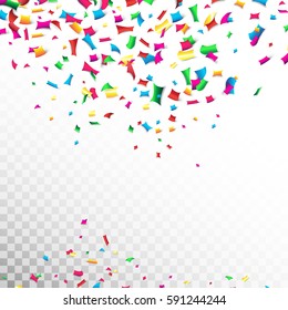 Abstract background with many falling tiny 
colorful confetti pieces for party and anniversary. 
Vector illustration 