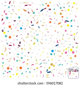 Abstract background with many falling tiny confetti pieces. vector background. Memphis concept. Colored confetti.