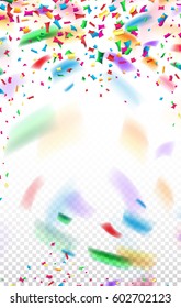 Abstract background with many falling tiny 
colorful confetti pieces for party and anniversary. 
Vector illustration 